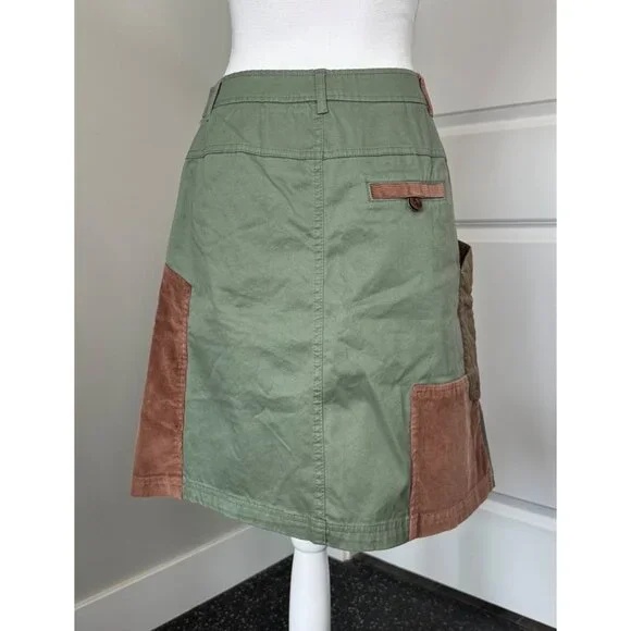 Anthropologie Meadow Rue Patchwork A-Line Skirt Sz 4 Cotton Blend Green/Brown - Picture 2 of 16